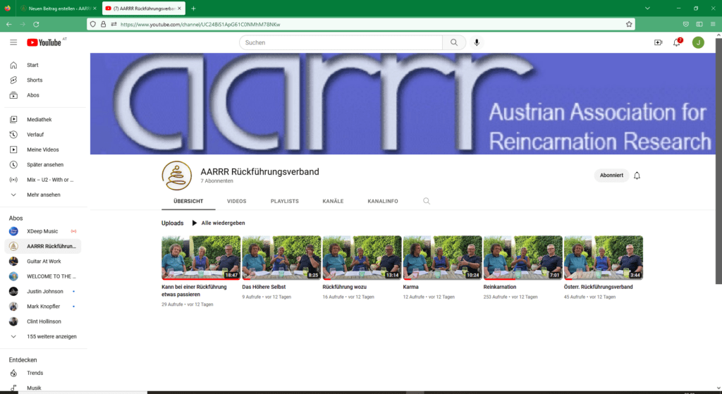 YouTube-Kanal „AARRR Rückführungsverband“ mit den Podcast-Videos